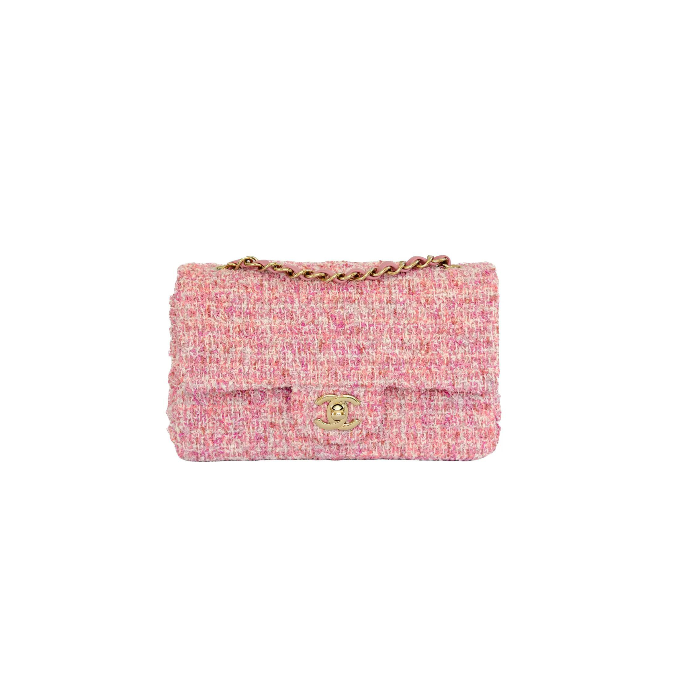 CHANEL TWEED QUILTED FLAP PINK GOLD HARDWARE (25.5*15.5*6.5cm) 